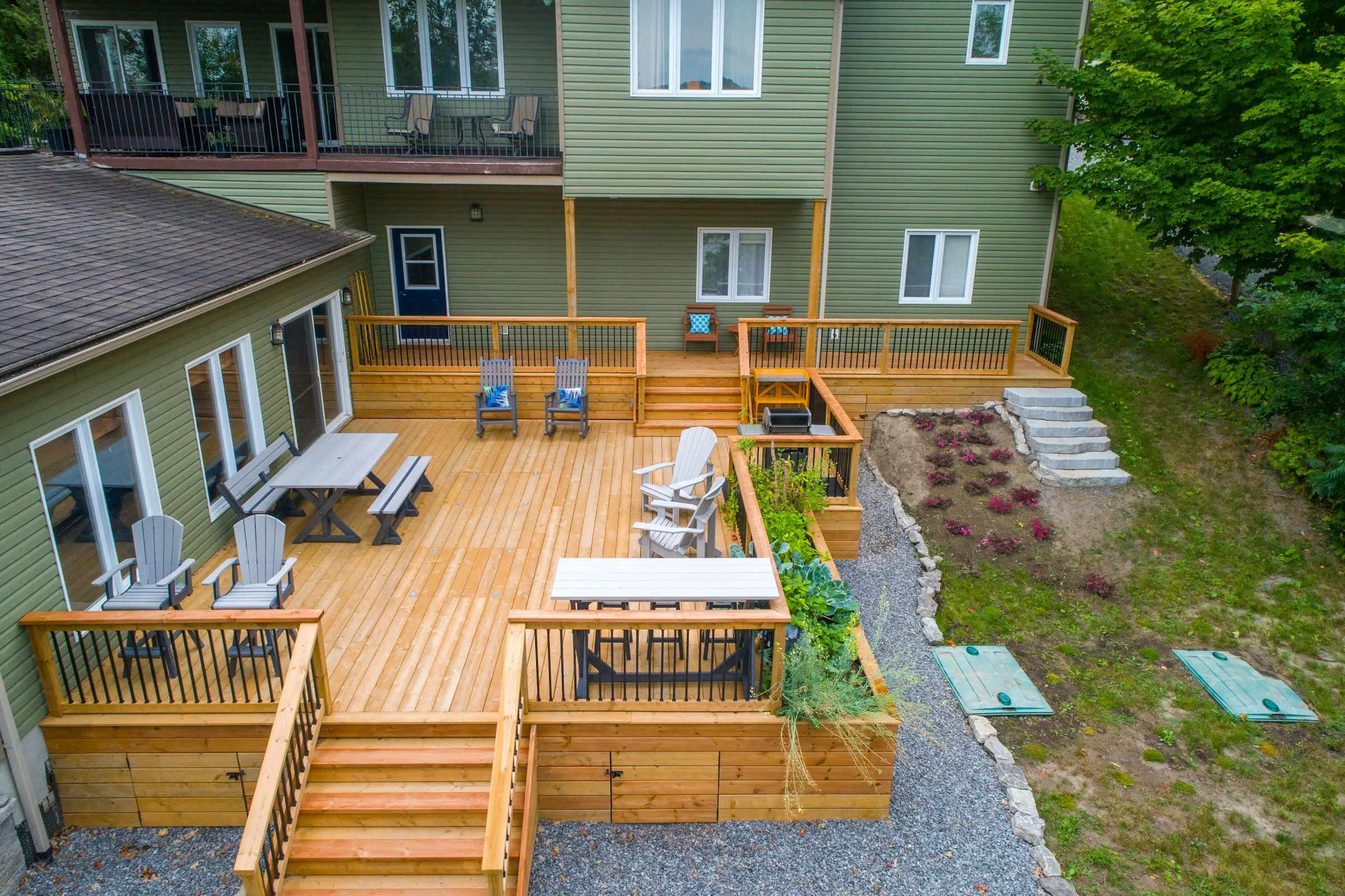 Deck framing detail along a residential property in the Pacific Northwest.